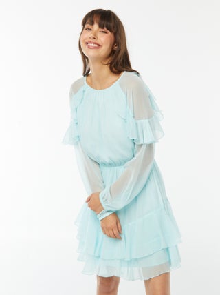 Vestido corto de gasa de manga larga