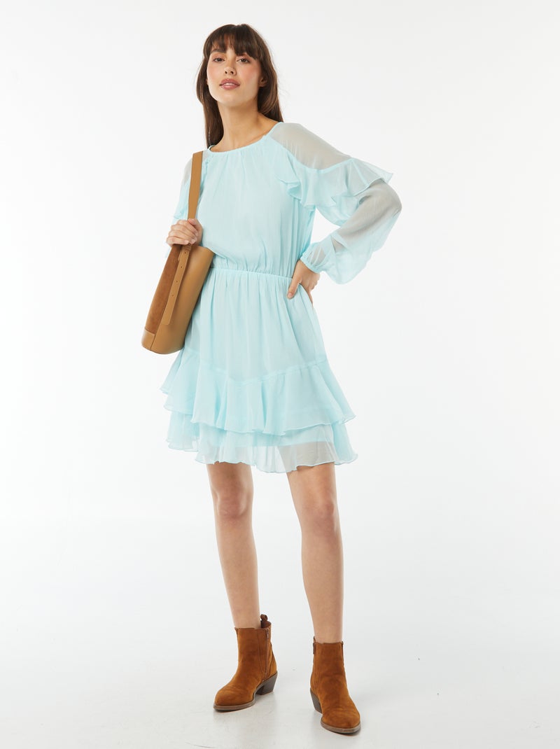 Mabel Corto Gasa Vestido Con Escote En V Azul Polvoriento Tallas Grandes