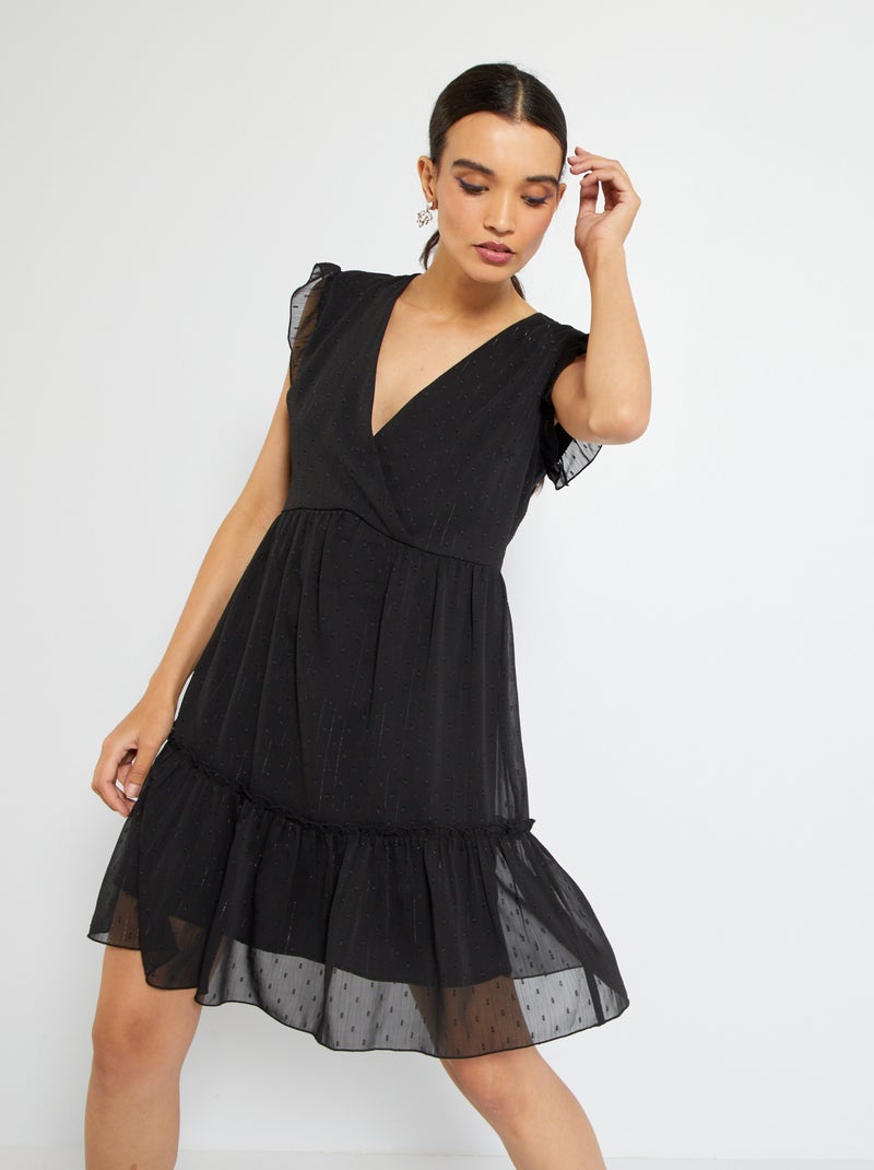 Vestido corto de gasa de plumeti negro - Kiabi