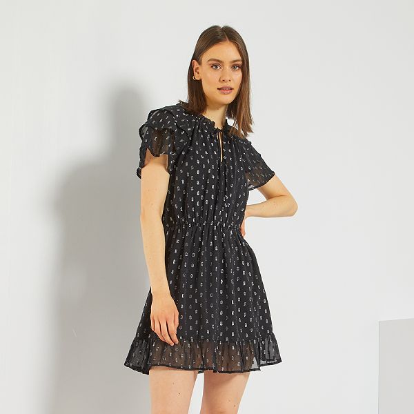 Vestido corto de gasa de plumeti Mujer talla 34 a 48 - NEGRO - Kiabi -  22,00€