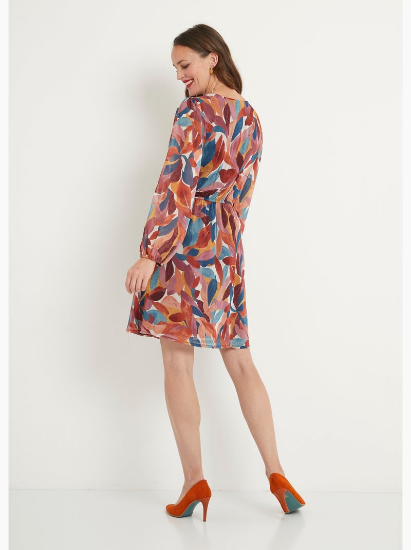 Vestido corto de gasa estampada - Afibel Azul Naranja - Kiabi