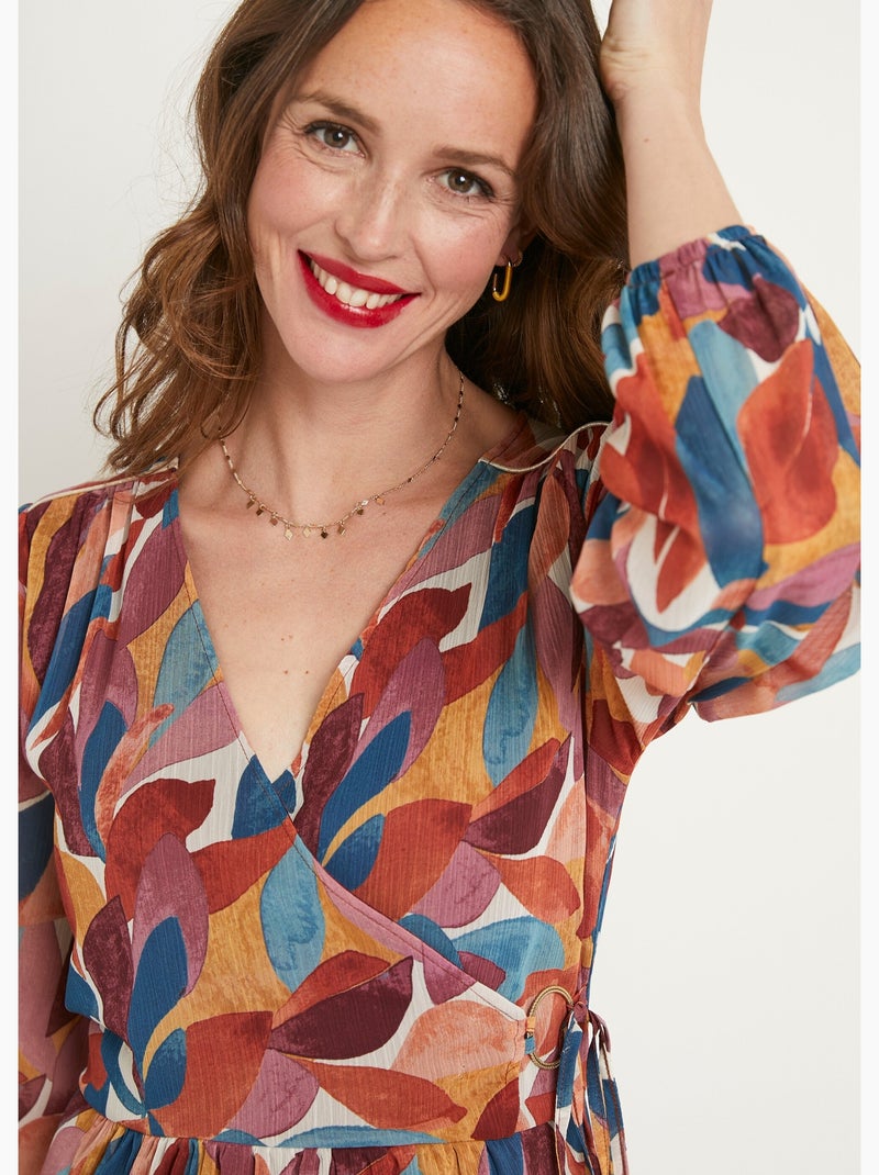 Vestido corto de gasa estampada - Afibel Azul Naranja - Kiabi