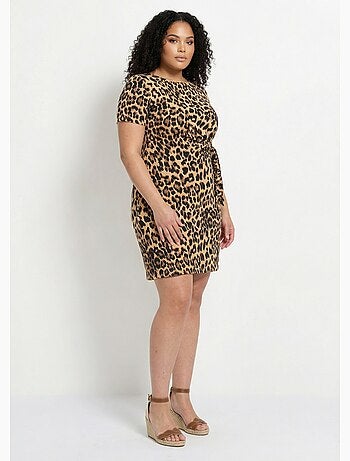 Vestido corto de jersey con estampado de leopardo - AFIBEL