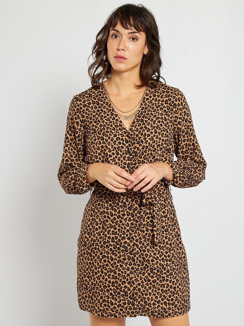 Vestido corto de leopardo MARRON - Kiabi