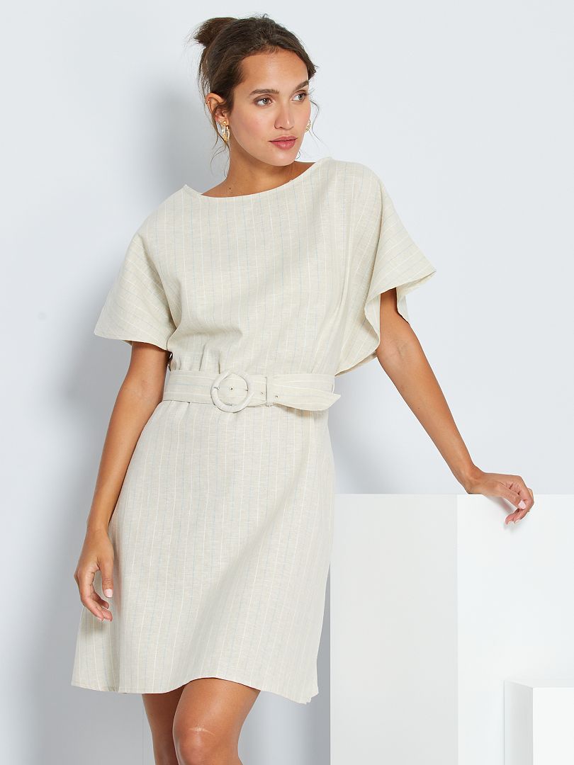 Vestido corto de lino y algodón BLANCO - Kiabi