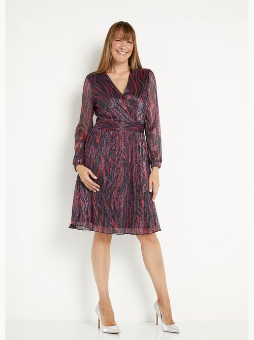 Vestido corto de malla plisada estampada - Afibel - Kiabi