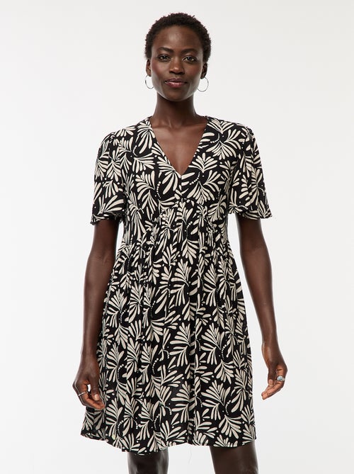 Vestido corto de manga corta con base con volantes - Kiabi