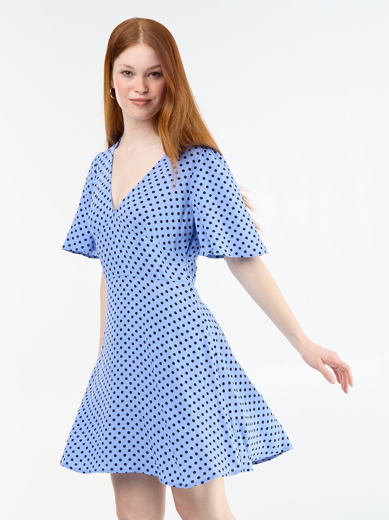 Vestido corto de manga corta con estampado de lunares Azul - Kiabi