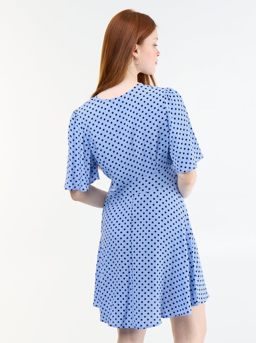 Vestido corto de manga corta con estampado de lunares - Kiabi