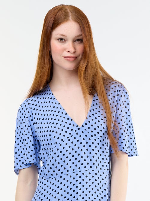 Vestido corto de manga corta con estampado de lunares - Kiabi