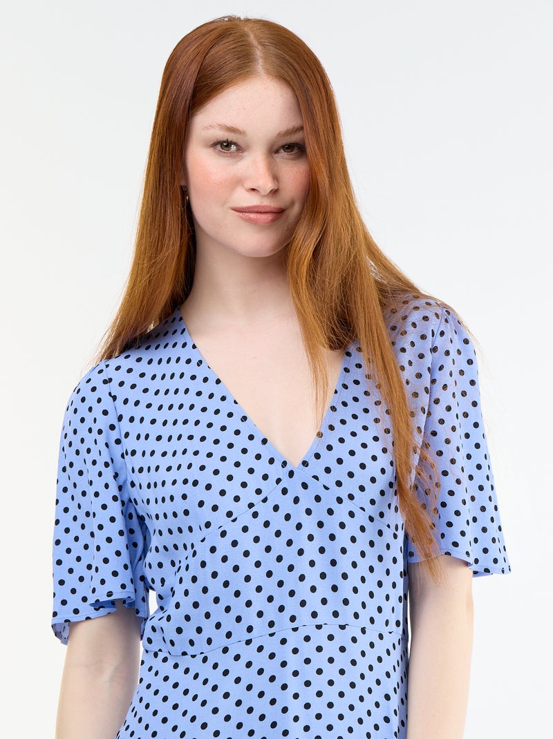 Vestido corto de manga corta con estampado de lunares Azul - Kiabi