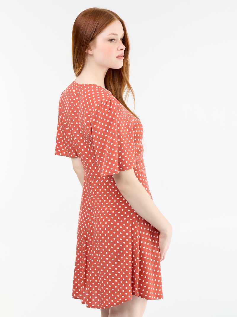Vestido corto de manga corta con estampado de lunares Rojo - Kiabi