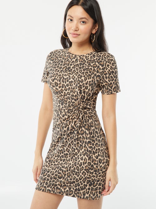 Vestido corto de manga corta efecto drapeado - Kiabi