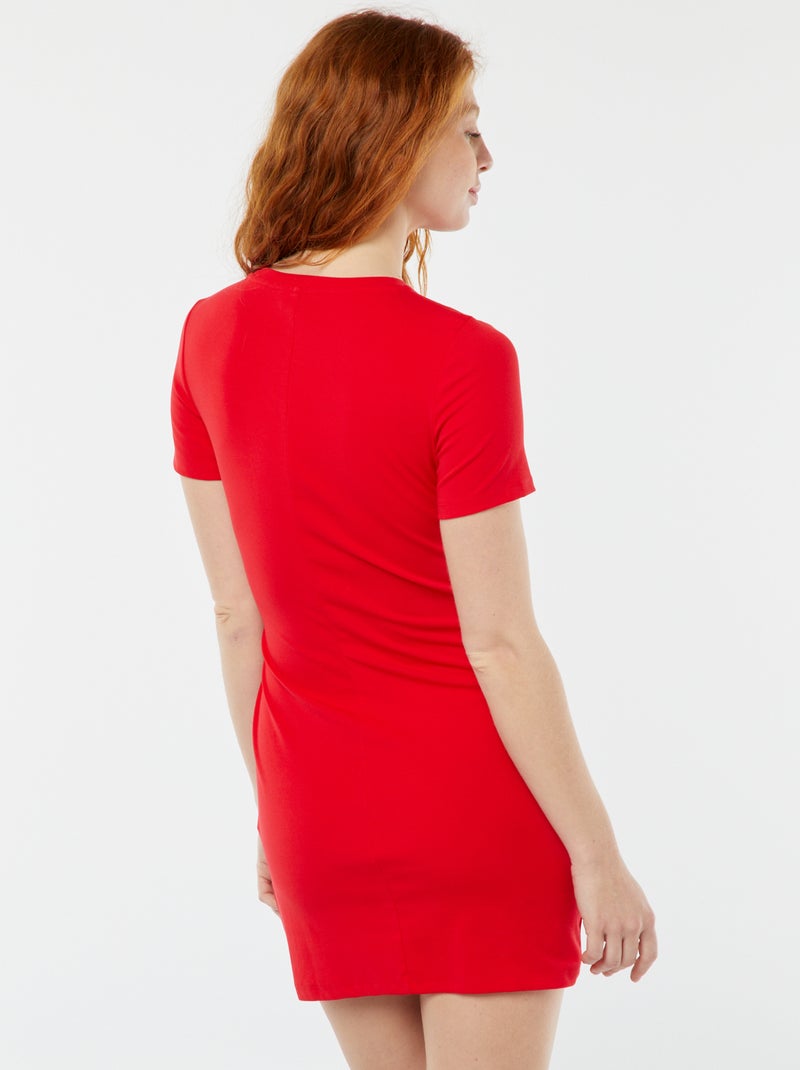 Vestido corto de manga corta efecto drapeado Rojo - Kiabi