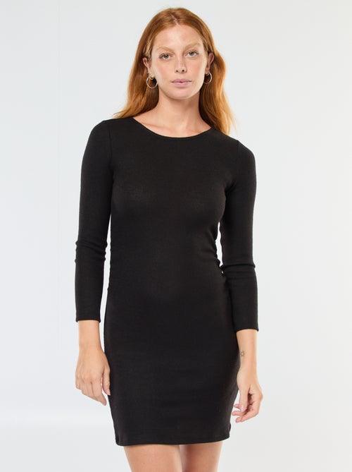 Vestido corto de manga larga en punto suave - Kiabi