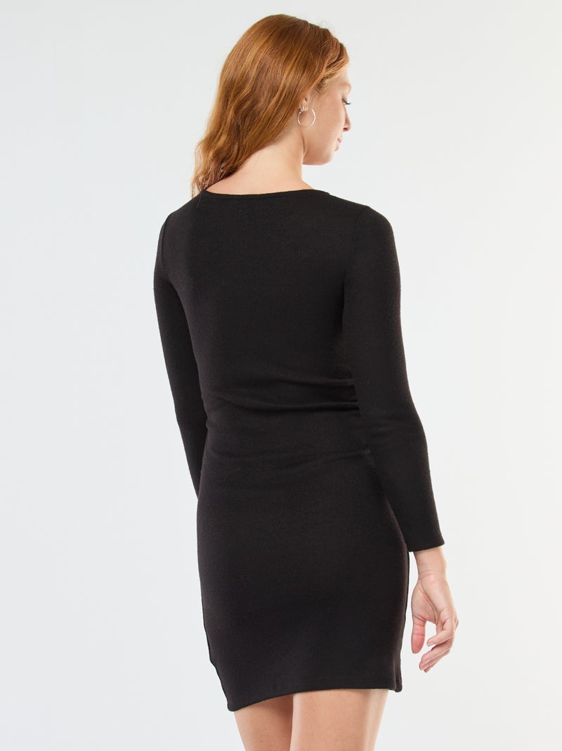 Vestido corto de manga larga en punto suave Negro - Kiabi