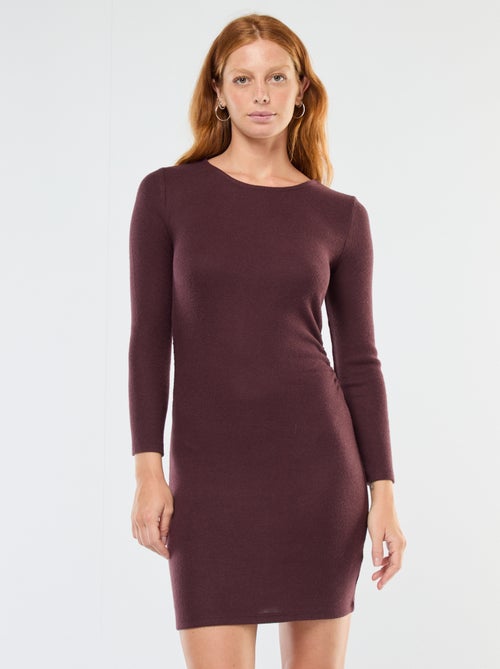 Vestido corto de manga larga en punto suave - Kiabi