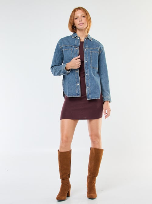 Vestido corto de manga larga en punto suave - Kiabi