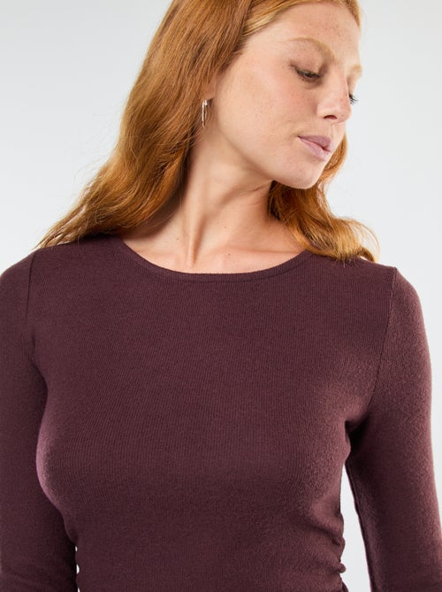 Vestido corto de manga larga en punto suave - Kiabi