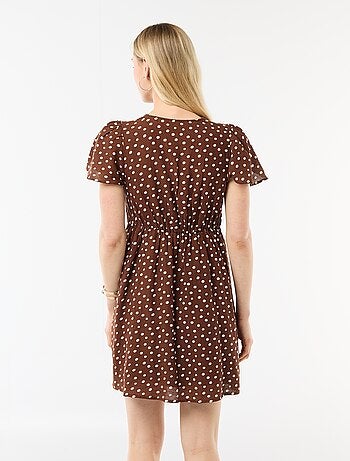 Vestido corto de mangas mariposa en algodón y lino