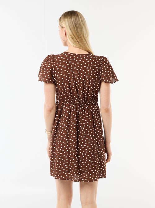 Vestido corto de manga mariposa en algodón y lino - Kiabi