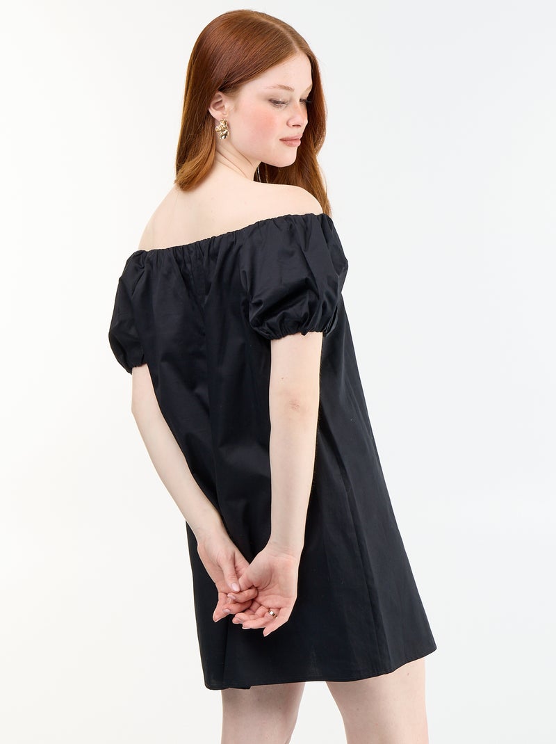 Vestido corto de mangas cortas con escote Bardot Negro - Kiabi