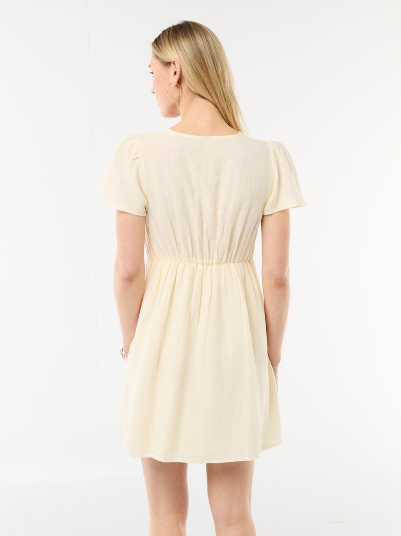 Vestido corto de mangas mariposa en algodón y lino Amarillo - Kiabi