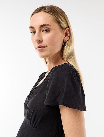 Vestido corto de mangas mariposa en algodón y lino