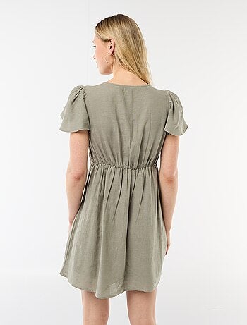 Vestido corto de mangas mariposa en algodón y lino