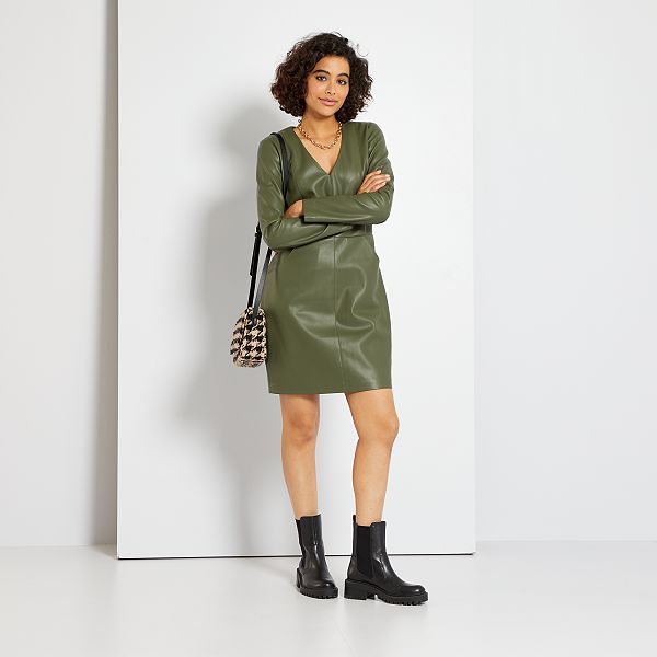 Vestido corto de material sintético Mujer talla 34 a 48 - verde oscuro -  Kiabi - 22,00€
