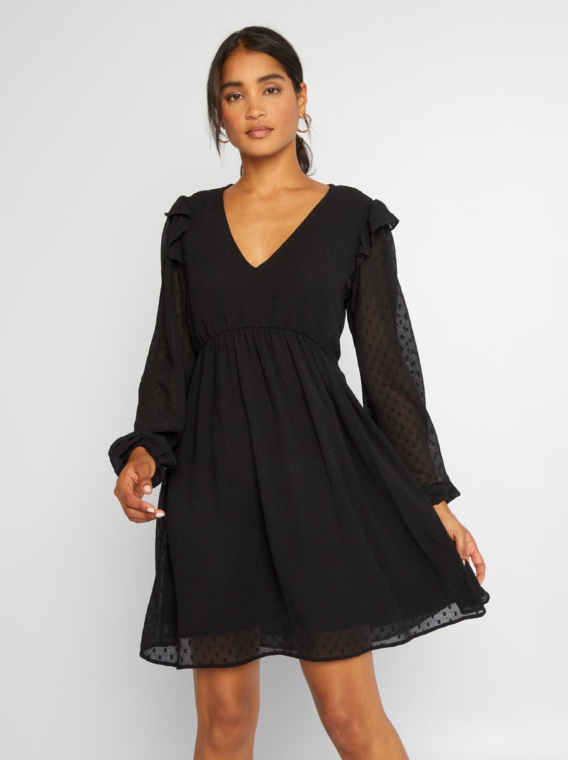Vestido corto de plumeti Negro - Kiabi