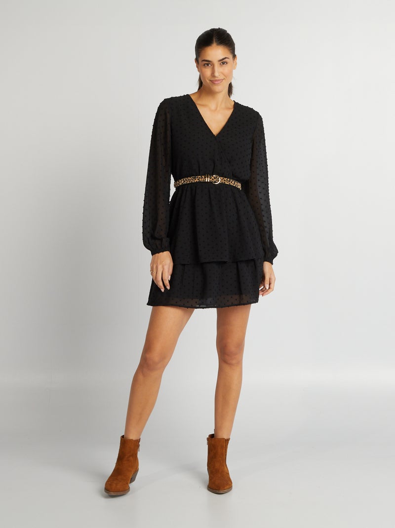 Vestido corto de plumeti negro - Kiabi