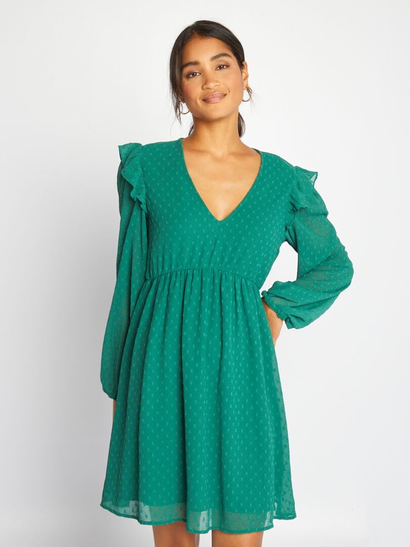 Vestido corto de plumeti Verde - Kiabi