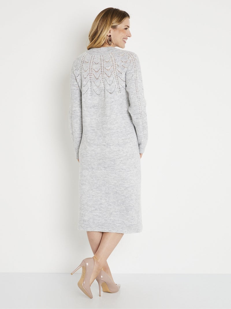 Vestido corto de punto calado con escote redondo - Afibel Gris claro - Kiabi