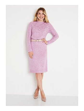 Vestido corto de punto calado con escote redondo - Afibel