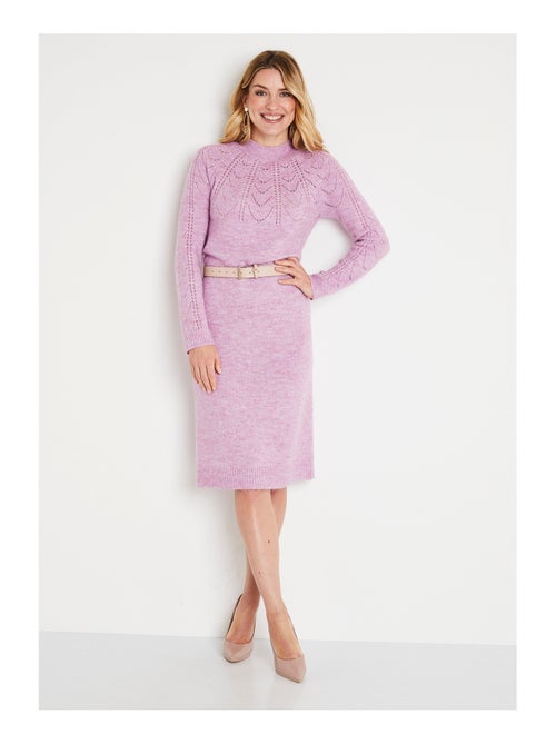 Vestido corto de punto calado con escote redondo - Afibel - Kiabi