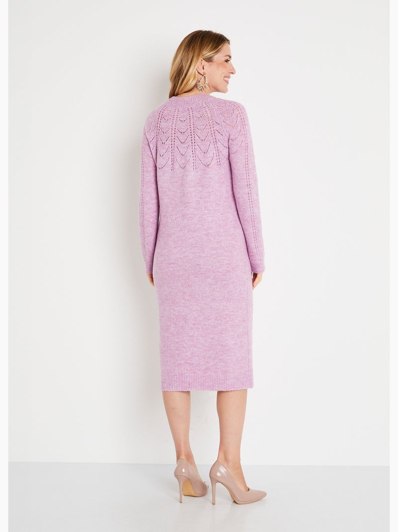 Vestido corto de punto calado con escote redondo - Afibel Malva lila - Kiabi