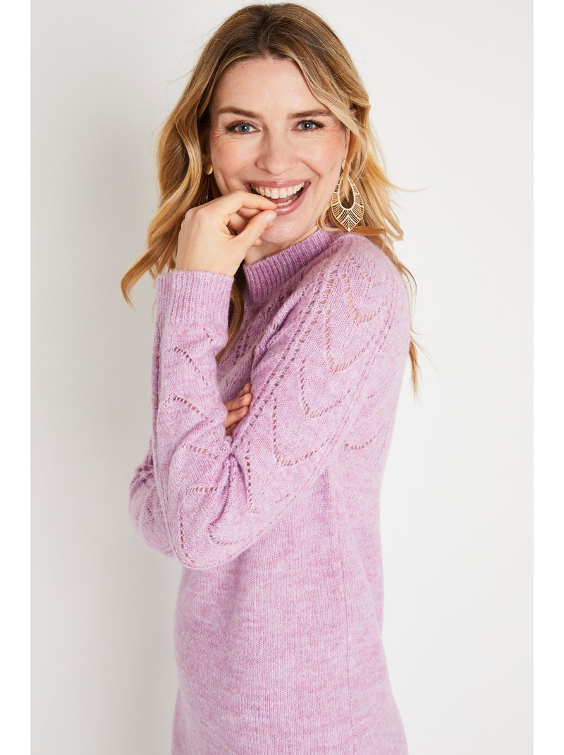 Vestido corto de punto calado con escote redondo - Afibel Malva lila - Kiabi