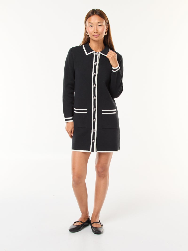Vestido corto de punto con abertura abotonada Negro - Kiabi