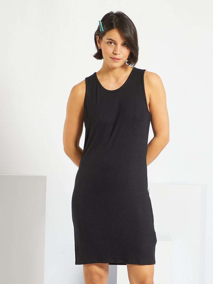 Vestido corto de punto de canalé - Negro - Kiabi - 8.00€