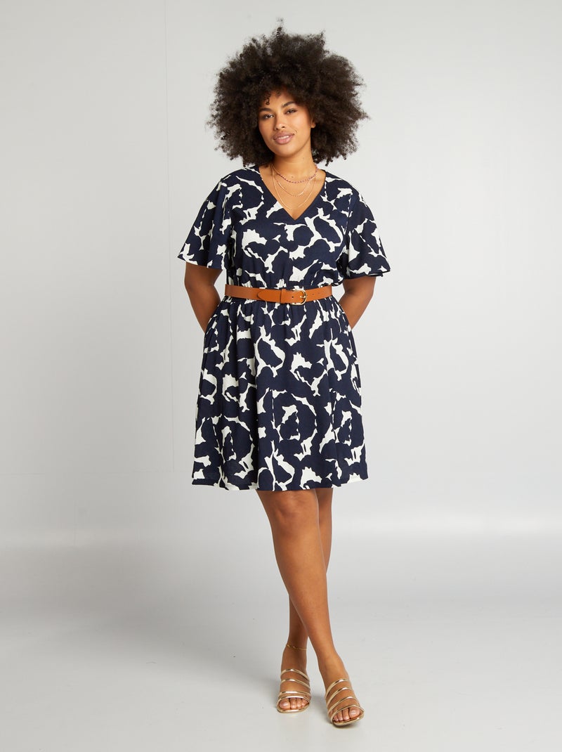 Vestido corto de punto de crepé AZUL - Kiabi