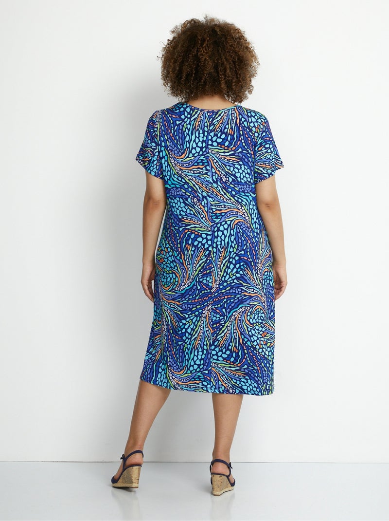 Vestido corto de punto estampado - Afibel Azul - Kiabi