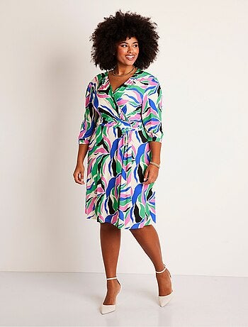 Vestido corto de punto evasé con estampado gráfico - Afibel