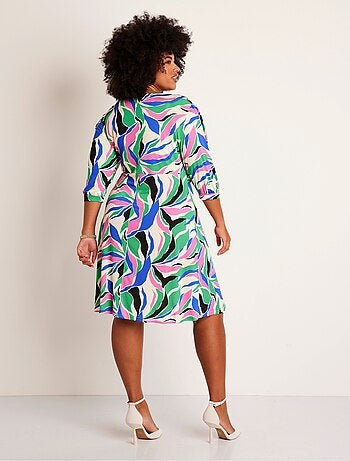 Vestido corto de punto evasé con estampado gráfico - Afibel