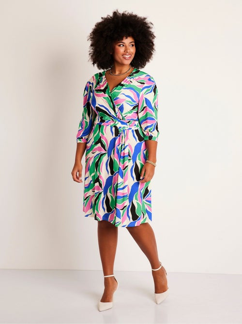 Vestido corto de punto evasé con estampado gráfico - Afibel - Kiabi