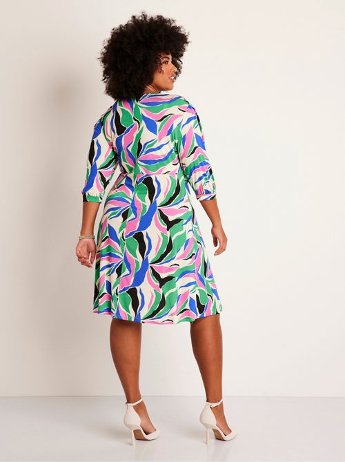 Vestido corto de punto evasé con estampado gráfico - Afibel - Kiabi
