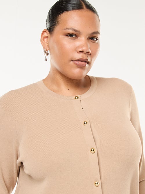 Vestido corto de punto fino con cuello en pico y botones dorados - Kiabi