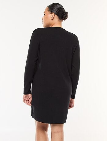 Vestido corto de punto fino con cuello en V y botones dorados