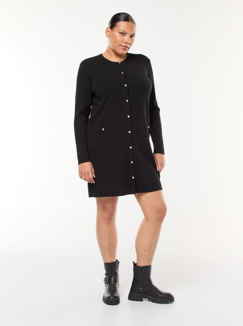 Vestido corto de punto fino con cuello en V y botones dorados - Kiabi