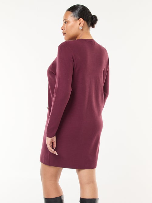 Vestido corto de punto fino con cuello en V y botones dorados - Kiabi